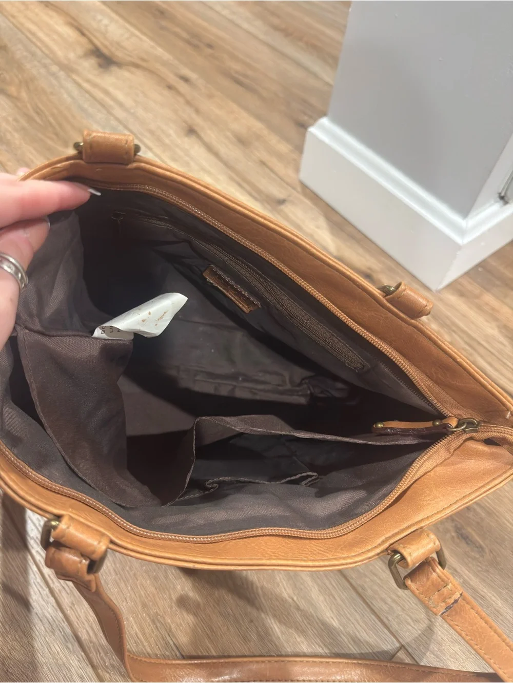 B.O.C Boho Vibe Casual Brown Stitched Vinyl Tote Bag